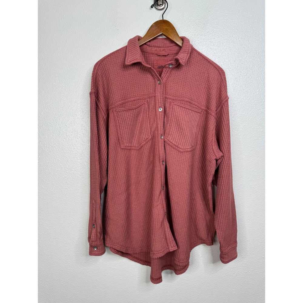 Aerie‎ Lumberjane Button Down Shirt Rose Pink Oversized Thermal Shacket Medium
